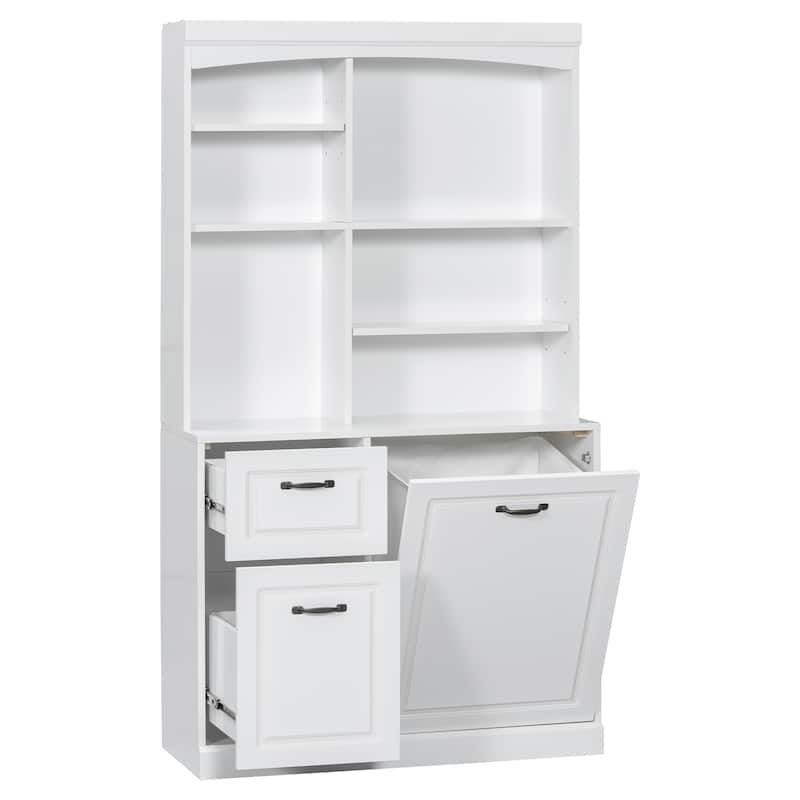 70.9" Bathroom Storage Cabinet - Tilt-Out Hamper, Adjustable Shelves & Drawers, MDF Linen Tower