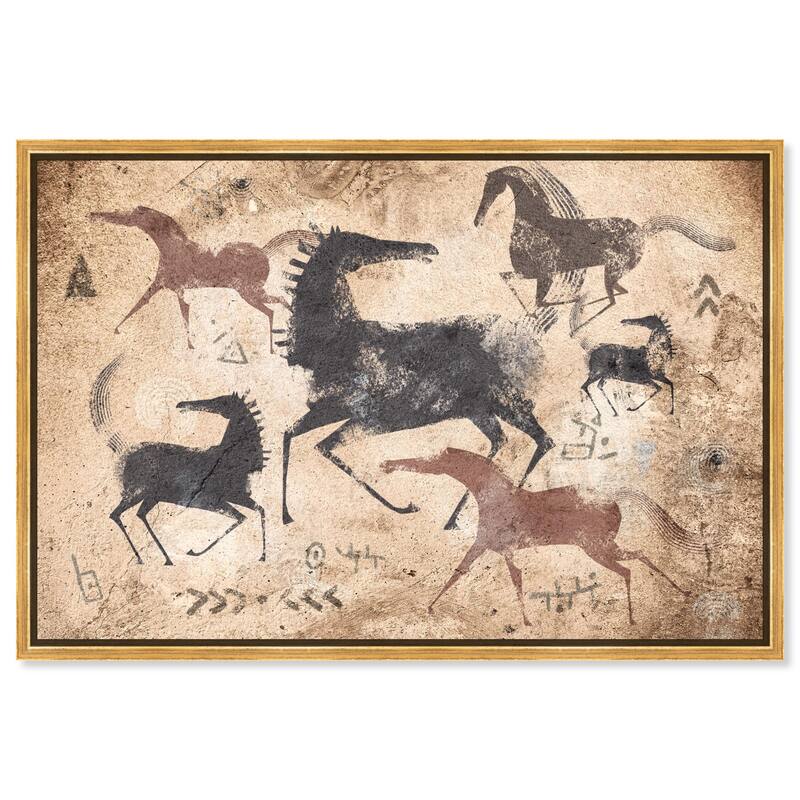 Cave Drawing Horses Canvas by Art Remedy - Gold - 15" x 10"