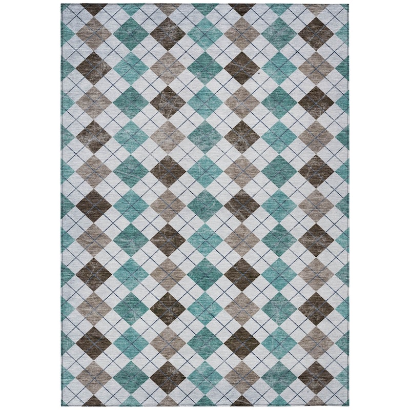 Machine Washable Indoor/ Outdoor Modern Argyle Chantille Rug