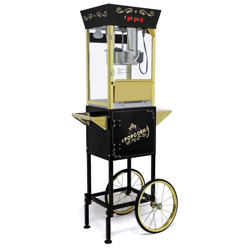 12oz Popcorn Machine Cart, Popcorn Cart with Wheels, Vintage Popcorn Machine with Stainless Steel Kettle