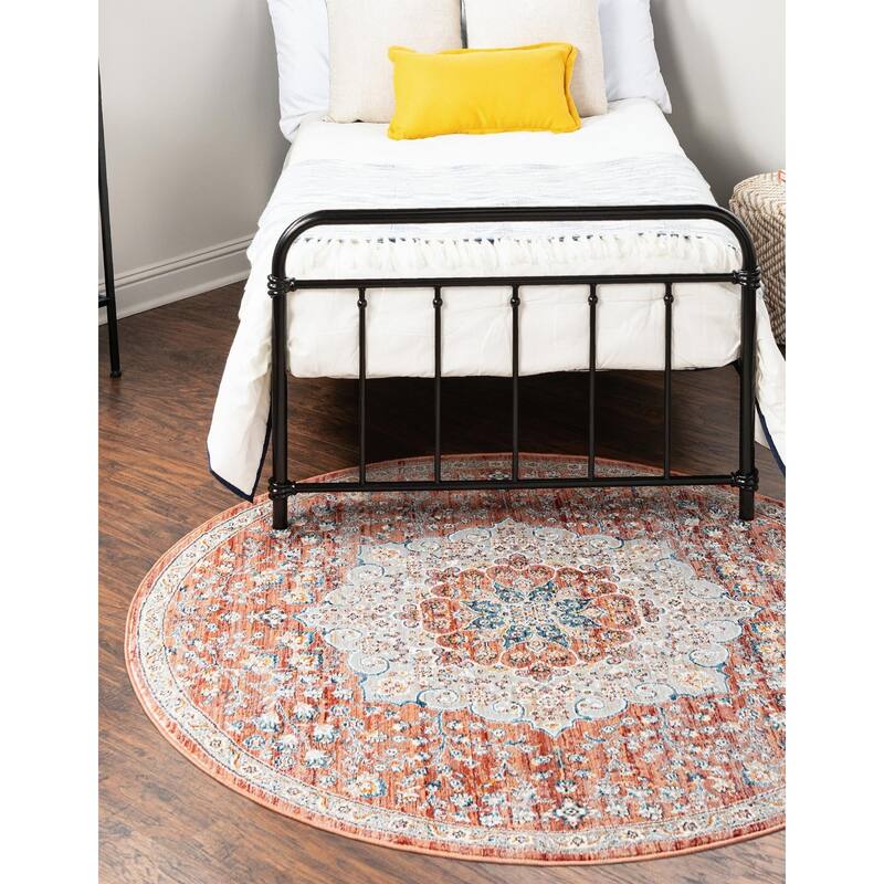 Traditional Haifa Collection Area Rug - Red - 3'11" Round