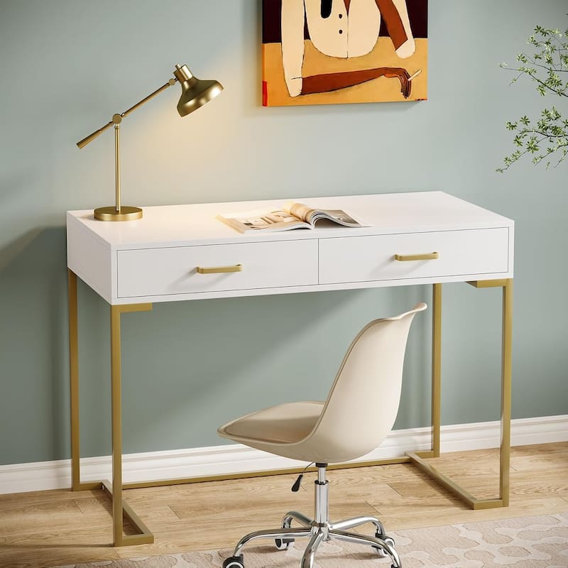 2-Drawer Computer Desk, Rectangular Writing Desk, Home Office Study Table Small Space Workstation Dressing Table for Bedroom