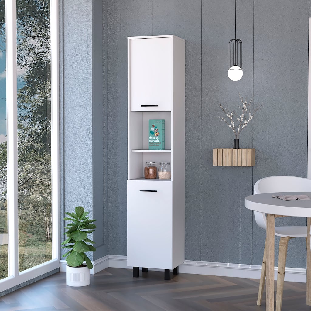 Sheffield 2-Door Pantry Cabinet, with Two 2-Cabinet Spaces and Two Open Shelves