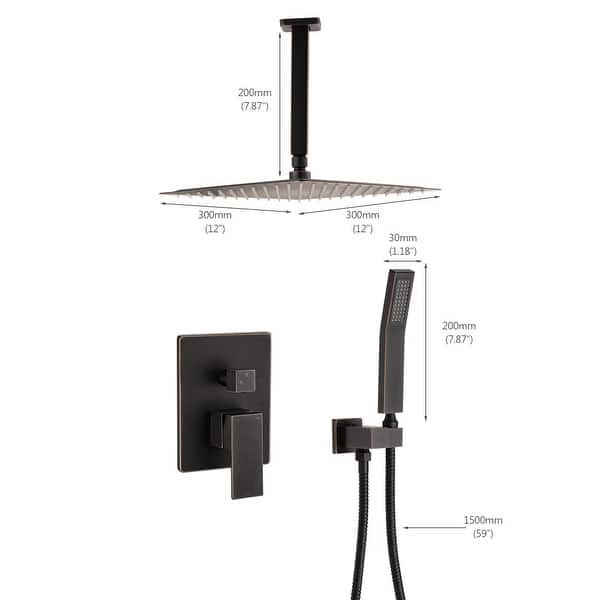 dimension image slide 6 of 14, YASINU 2 Function Ceiling Mounted Square Rainfall Shower Head Bathroom Shower System Sets