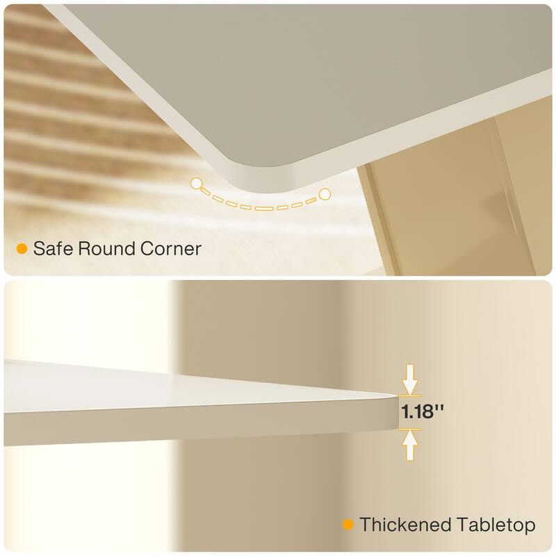 Off White Dining Table for 4, 55" Rectangle Kitchen Table Dinner Table