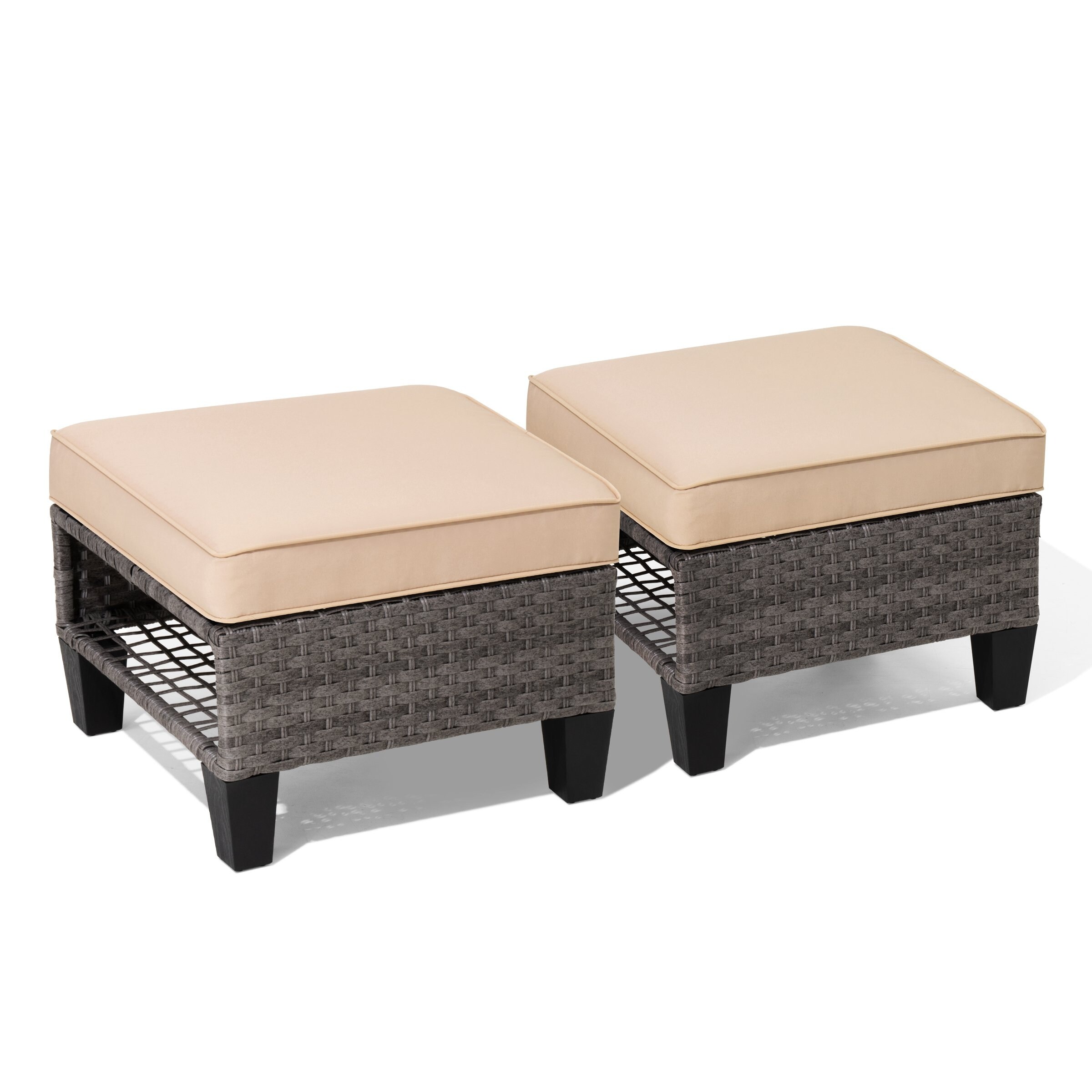Outdoor Patio Square Rattan Storage Ottomans Set (Set of 2)-image