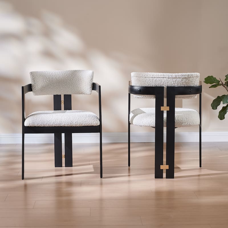 Boucle Fabric Contemporary Dining Chairs with Metal Frame - Set of 2