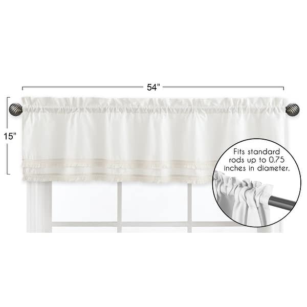 Boho Fringe Window Curtain Valance - Ivory Off White Beige Modern Bohemian Farmhouse Southwest Shabby Chic Bohemian Diamond