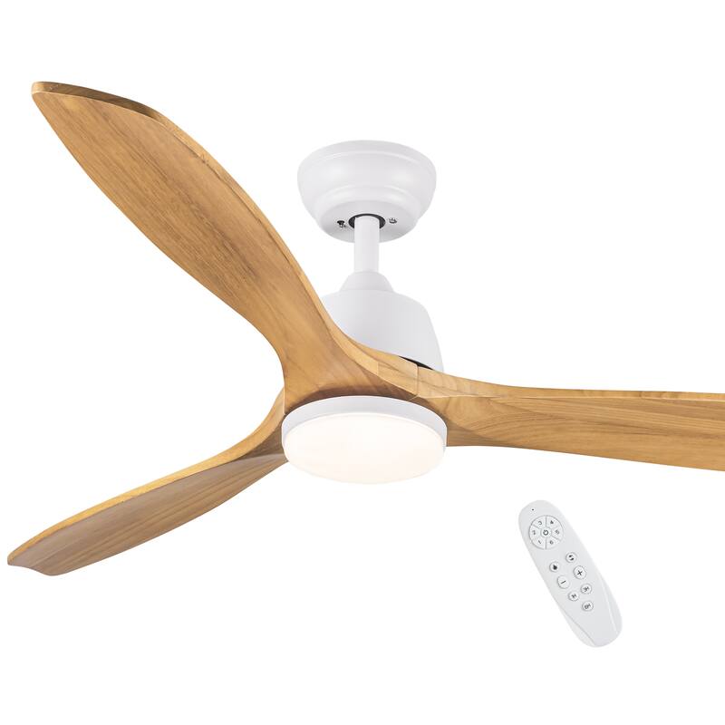 Whisper-Quiet Motor Wooden Ceiling Fan with Light and Remote, 6-Speed Reversible DC Motor, 3-Color Light Settings
