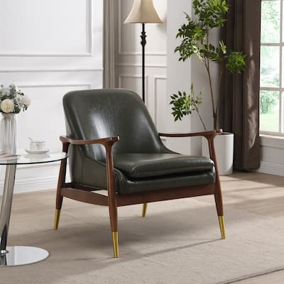 Mid Century Faux Leather Accent Chair with Cushioned Seat - 29.20" * 29.20" * 32.30"