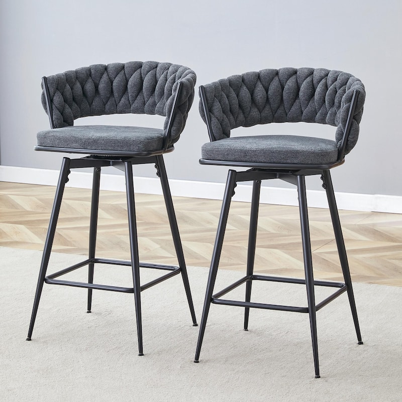 Set of 2 Swivel Bar Stools with Breathable Linen Cushions