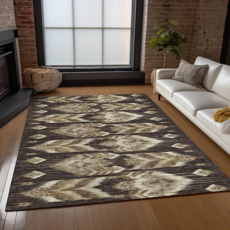 Machine Washable Indoor/ Outdoor Chantille Abstract Boho Rug