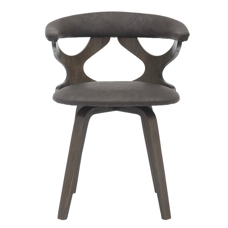 Dining Chairs Round Leather Seat with Solid Wood Legs Accent Arm Chair Modern Cut-Out Design