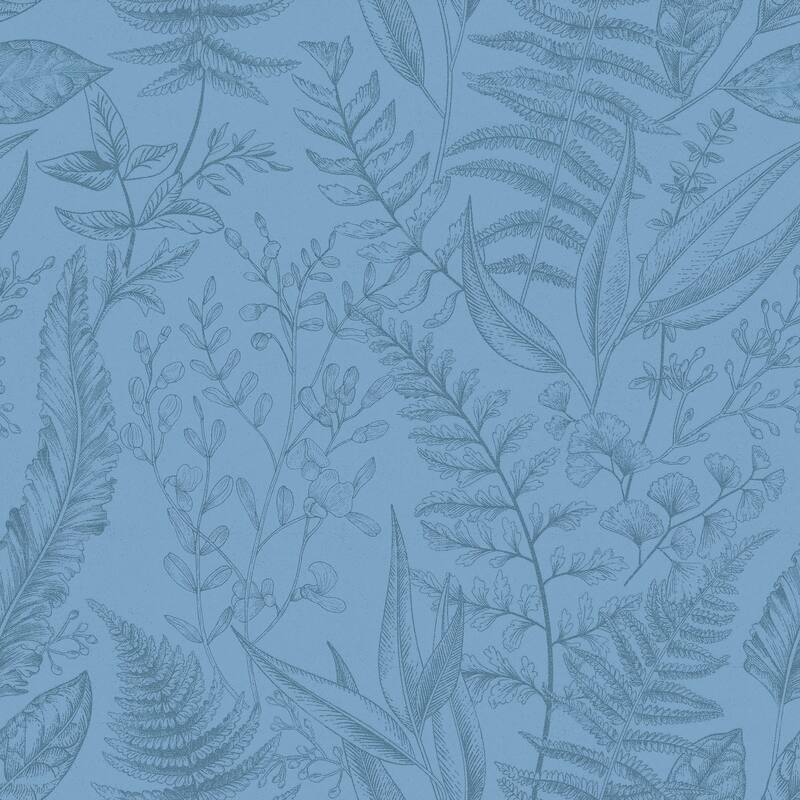 Galerie Wallcoverings Into The Wild Botanical Leaf Non-woven Matte Wallpaper Roll - 33 feet x 21 inches - Blue