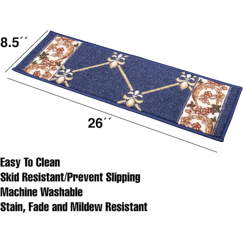 Stair Treads Fleur De Lis Floral Design Non Slip Backing, 8.5''X26''