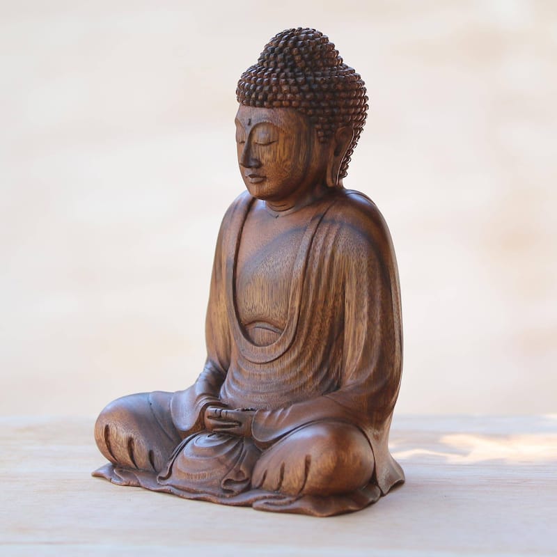 Handmade Serenity Buddha Wood statuette (Indonesia)