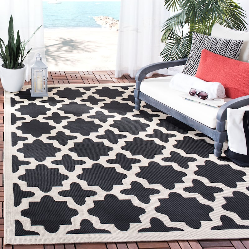 SAFAVIEH Courtyard Dorthey Indoor/ Outdoor Waterproof Patio Backyard Rug - 2'7" x 5' - Black/Beige
