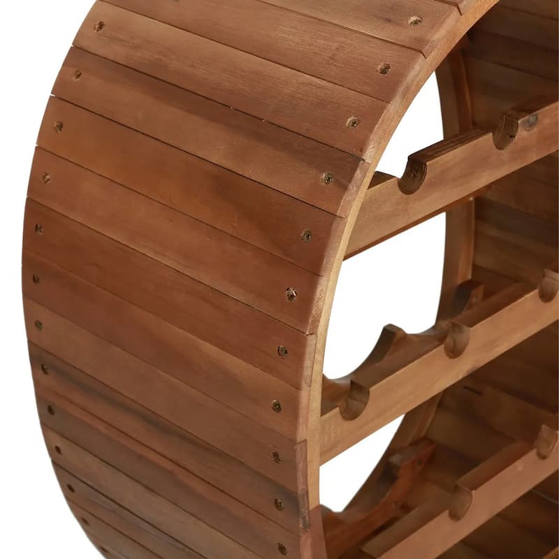 Oval Wine Rack, 13 Bottles, 35 Inch Tall Brown Solid Acacia Wood Frame