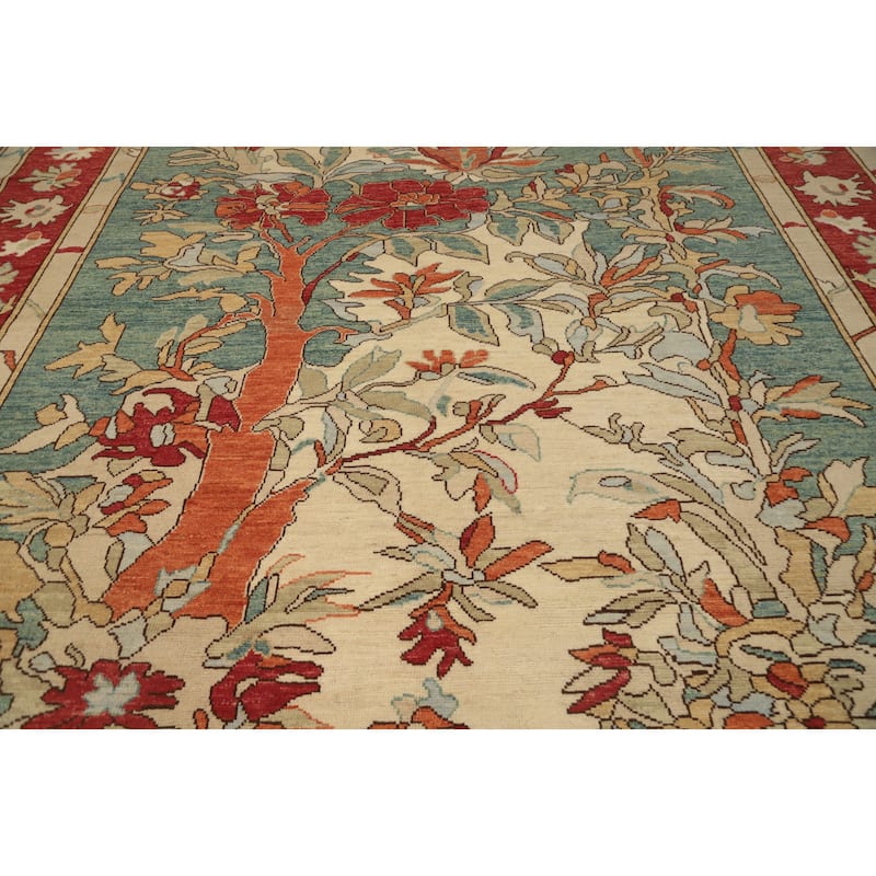 Hand Knotted Oriental 100% Wool Carpet Transitional Floral Green Oushak Area Rug - 14' 0'' X 10' 1''