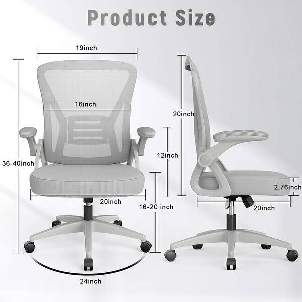 dimension image slide 3 of 8, Ergonomic Office Mid Back Chair - N/A
