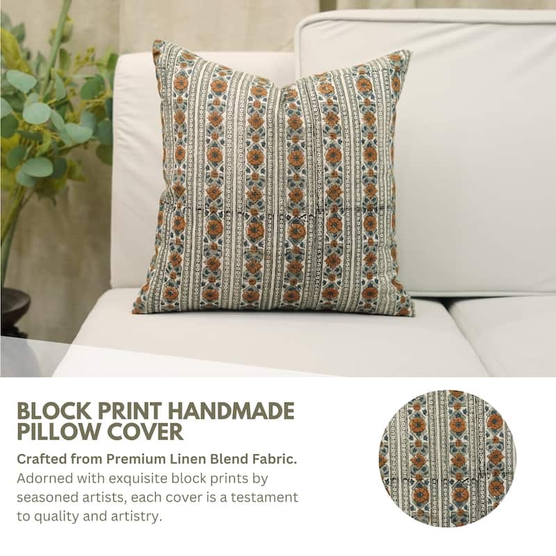 Fabdivine Linen Cushion Cover Floral Throw Handmade Purple Pillow Case for Couch Office Guest Bedroom Farmhouse, Pushaplata