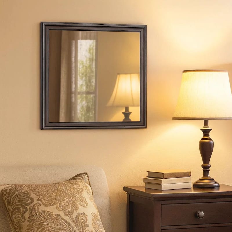 Wooden Frame Mirror with Mounting Hardware, Gray and Silver