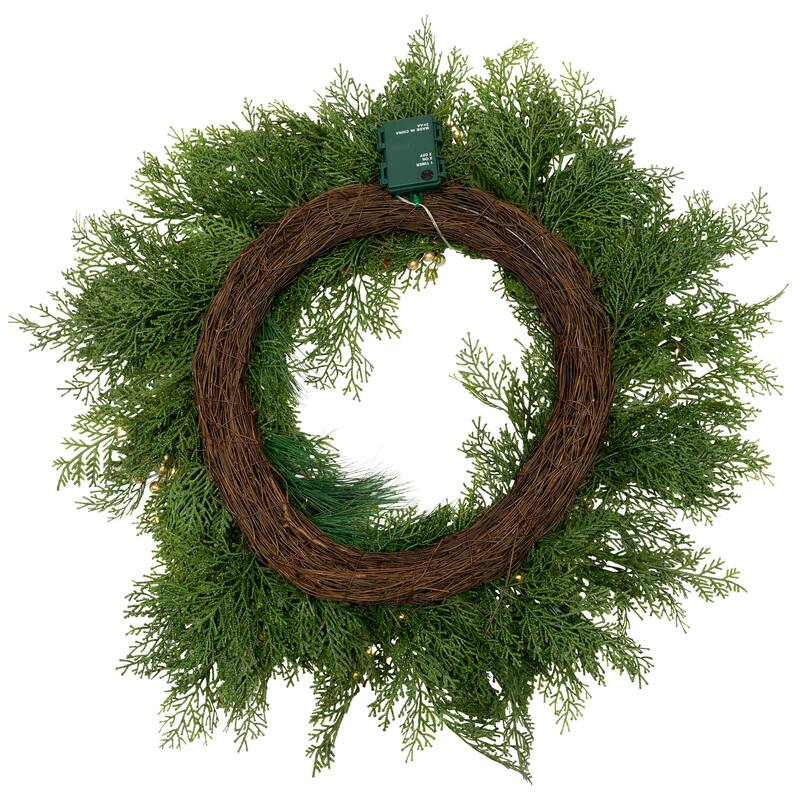 Real Touch™ Cedar and White Pine Artificial Christmas Wreath - 30" - Warm White LED