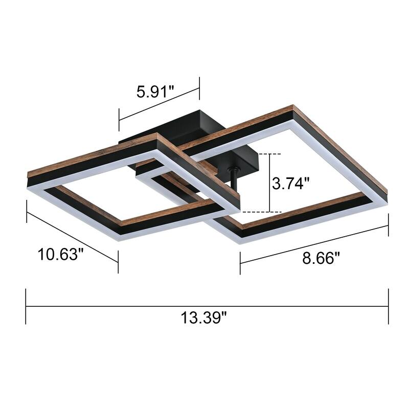 2 - Light Farmhouse Integrated LED Rectangle Wood Flush Mount Ceiling Light - W13.4"