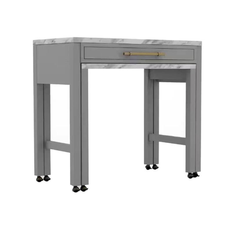 Rustic 3pc Dining Set Counter Height Dining Table w Storage drawer Faux Marble Top 2x Stools Light Gray Dining Room Furn