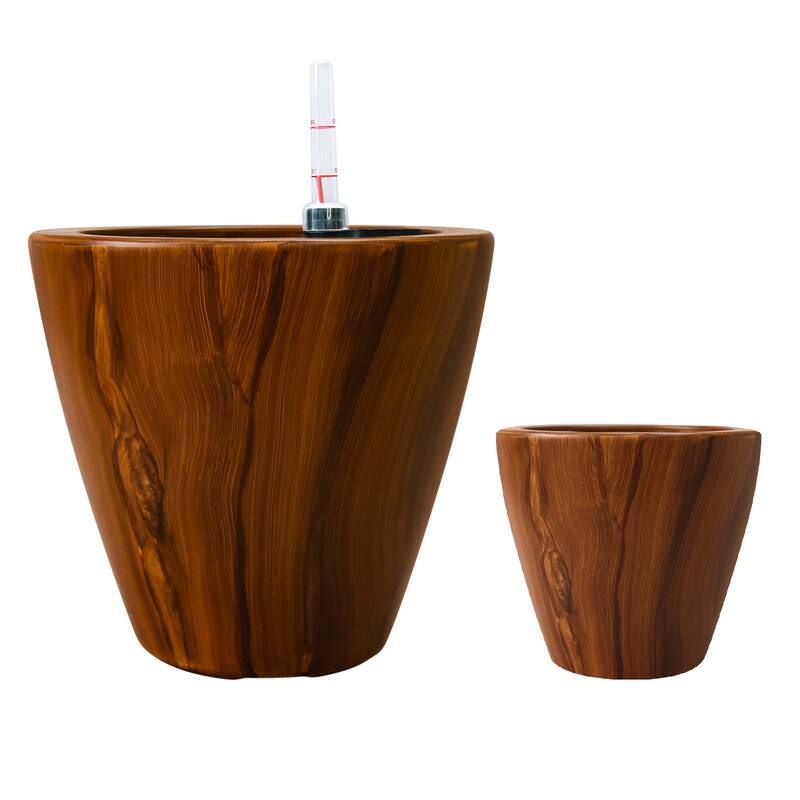 DTY Signature 2-Pack 10 in.Dark Wood Plastic Self-watering Planter Pot - Brown