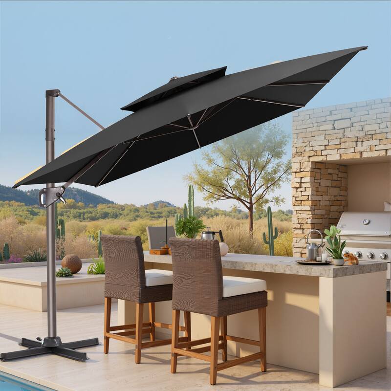 VredHom Outdoor 9x11FT Patio Dual Top Cantilever Offset Umbrella