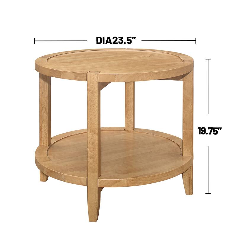 2-piece Round Wooden Coffee and End Table Set in Maple - 2 Piece