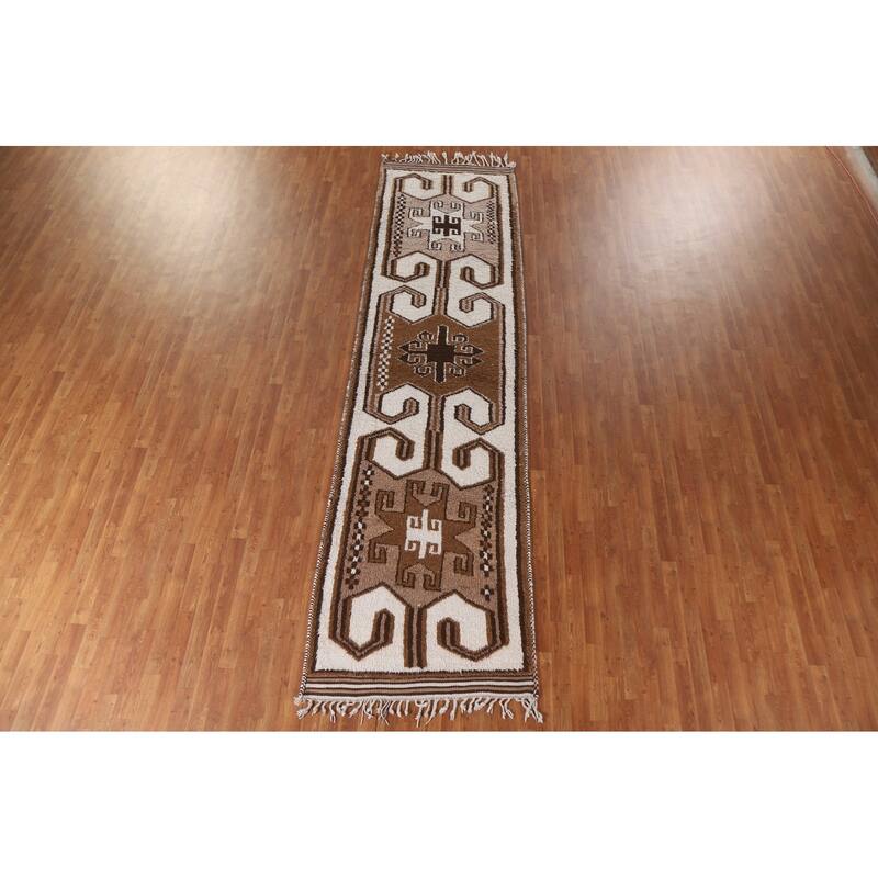 Plush Turkish Anatolian Runner Rug Hand-knotted Beige Wool Carpet - 3'6"x 13'3"