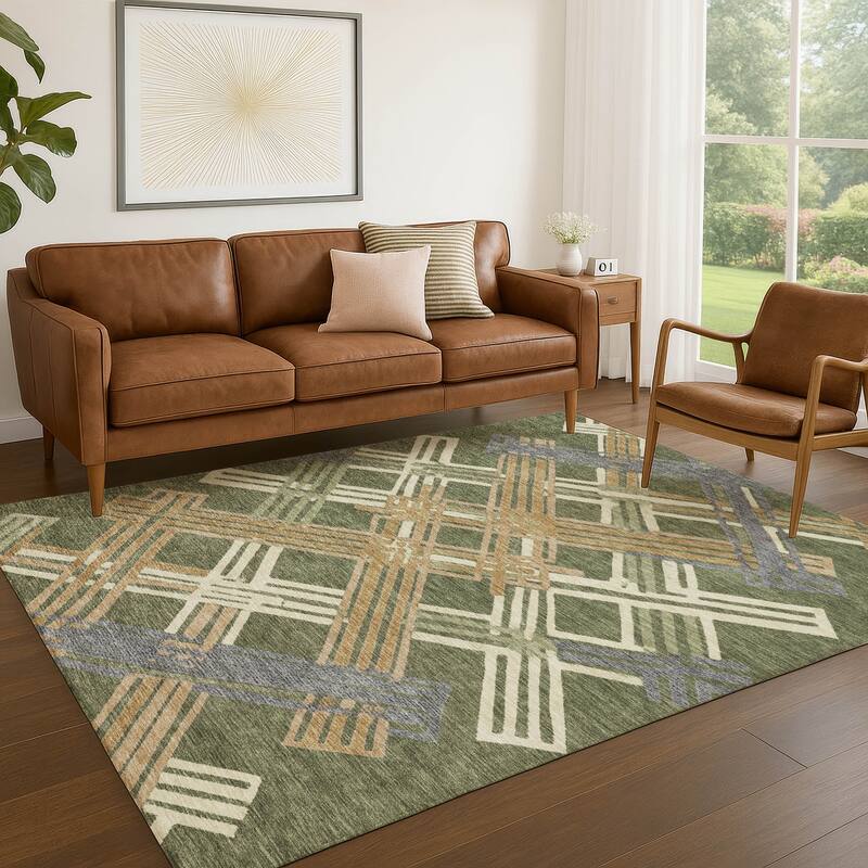 Machine Washable Indoor/ Outdoor Modern Trellis Chantille Rug
