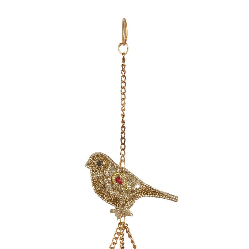 Metal Bird Handmade Embellished Indoor Outdoor Windchime with Glass Beads and Cone Bells - Gold - Roche River Decor