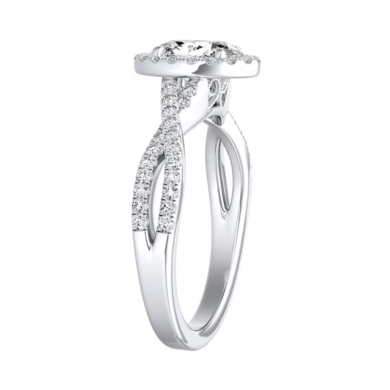 Auriya 14k Gold Twisted Oval-cut 3/4ctw Halo Diamond Engagement Ring