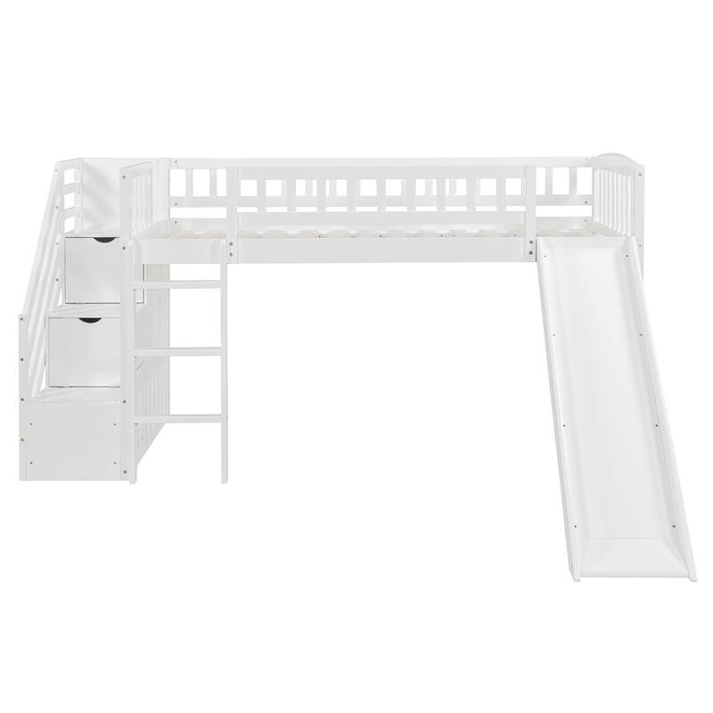 Merax Stairway Twin Size Loft Bed with Slide and Two Drawers