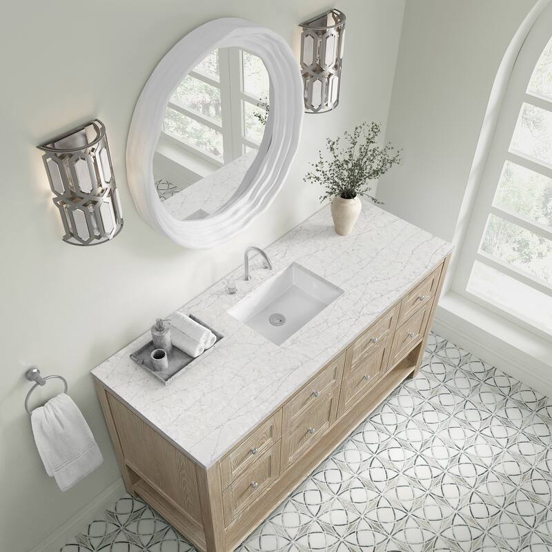 Breckenridge 60" Single Vanity, Whitewashed Oak, w/FreePower Wireless Charger