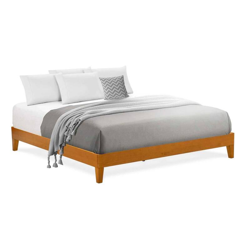 King Size Bed Frame - Sturdy Platform Bed with Hardwood Legs - Oak Finish Bedroom Furniture