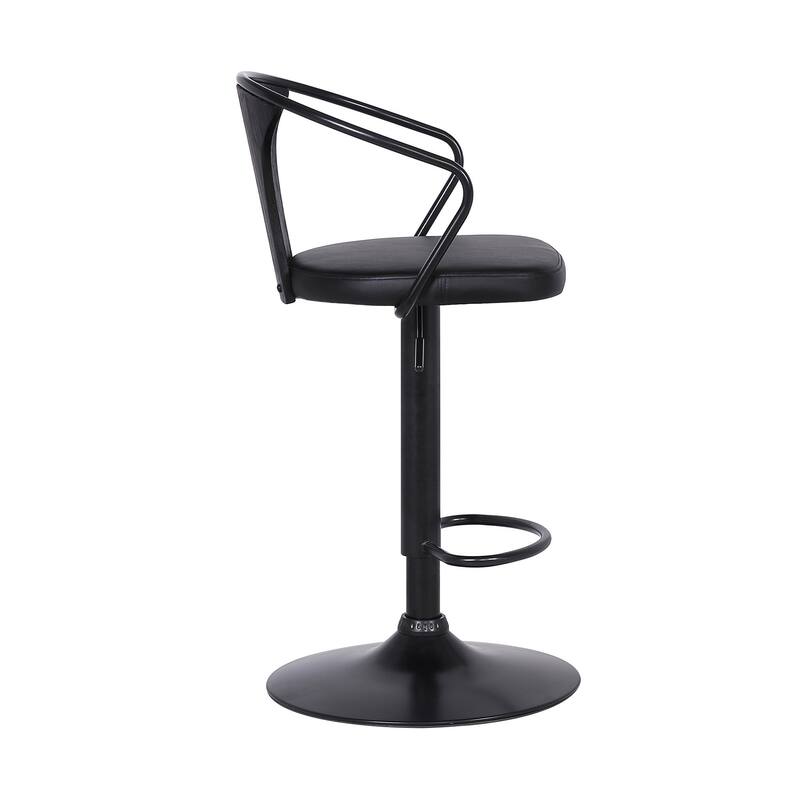 Adjustable Leatherette Swivel Barstool with Curved Back, Black