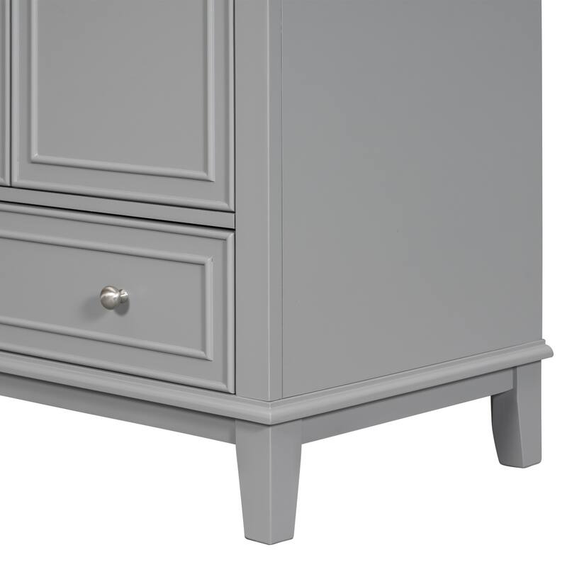 30'' Solid Wood Bathroom Vanity with Multifunctional Cabinet, Drawers, and Ceramic Sink