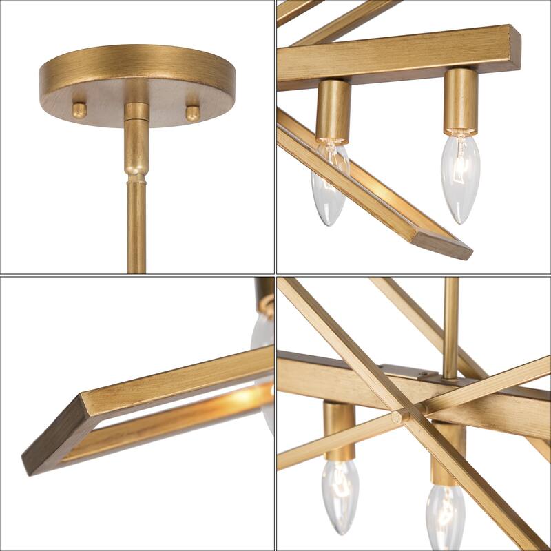 Modern Glam Geometric Chandelier Brushed Gold Ceiling Lighting for Kitchen Island Dining Room Entryway - L25.6" *W8.2" * H18"