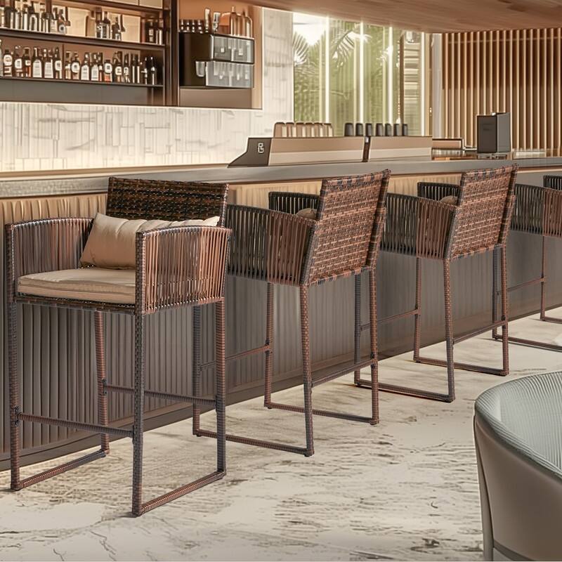 Patio 3-Piece PE Wicker Bar Set with Cushions