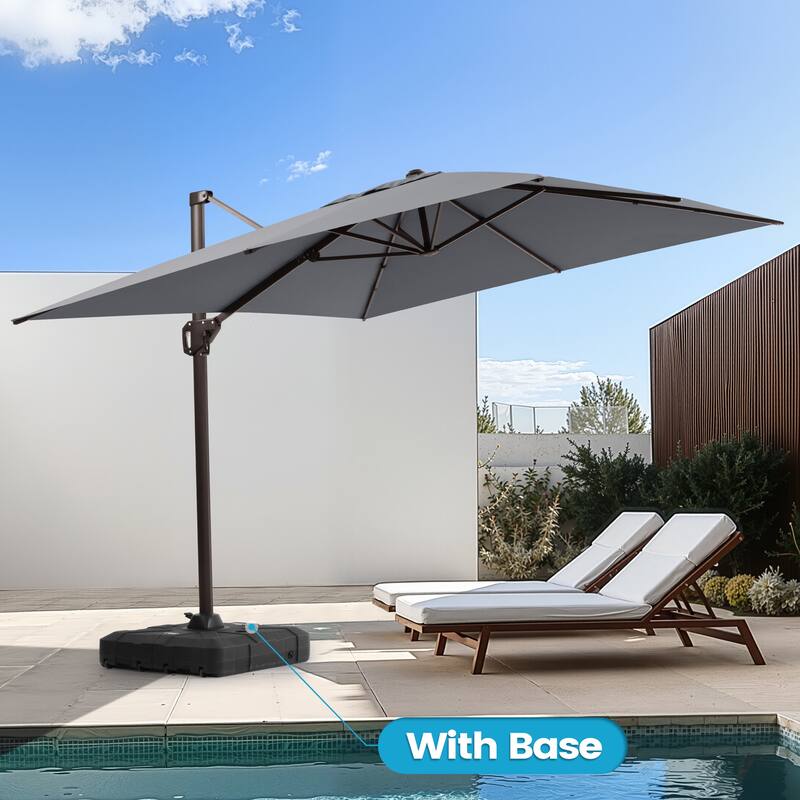 Outdoor 11 x 9 FT Patio 360 Degree Rotation Cantilever Umbrella with Base