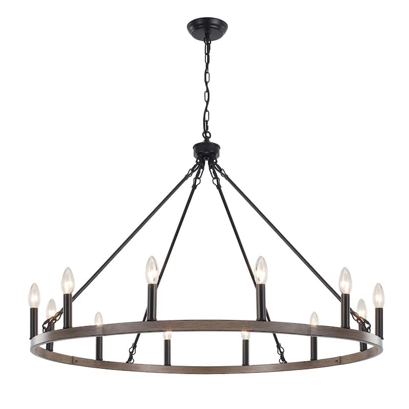 12-Light 37.99 in. Rustic Wagon Wheel Chandelier for Bedroom Kitchen