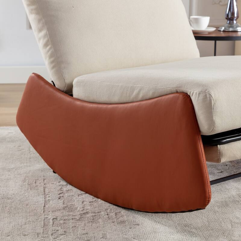 Corduroy Rocking Recliner Chair with Adjustable Back & Ottoman