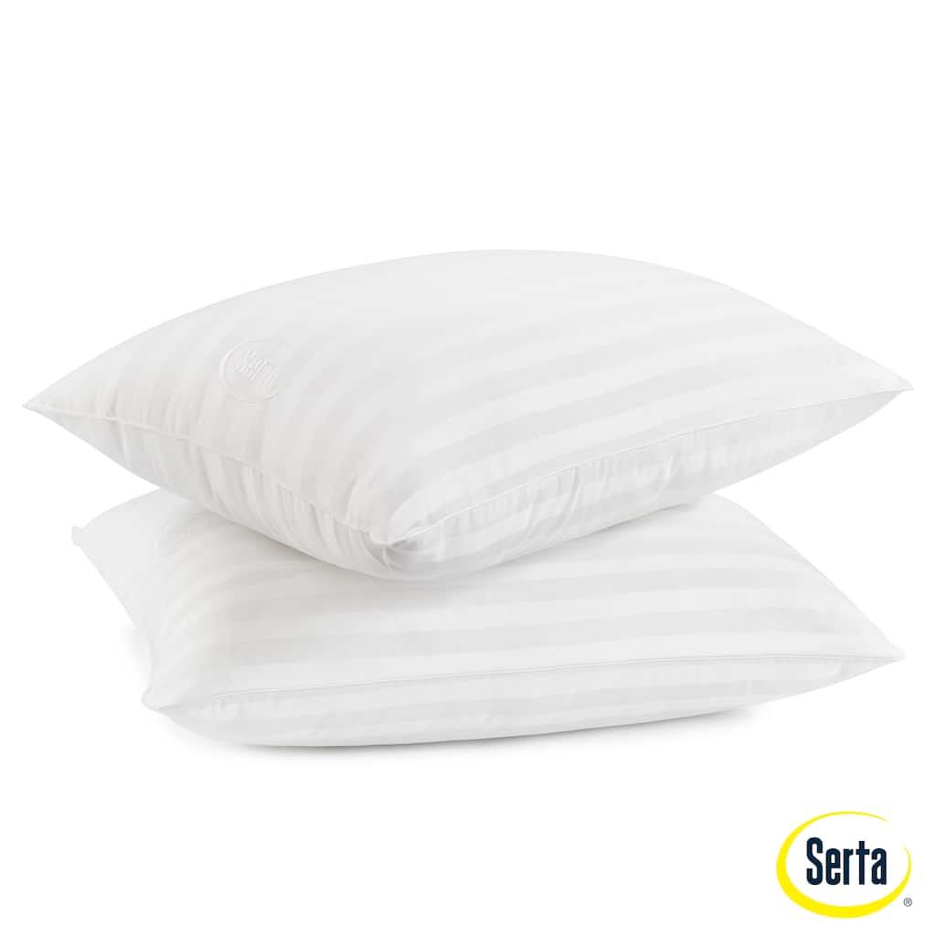 Serta Won't Go Flat Extra Life Foam Core, Cotton Cover, Standard/Queen Size Pillows Set of 2, 20 In x 28 In, White