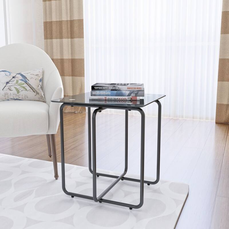 Modern Tempered Glass Side Table - Black