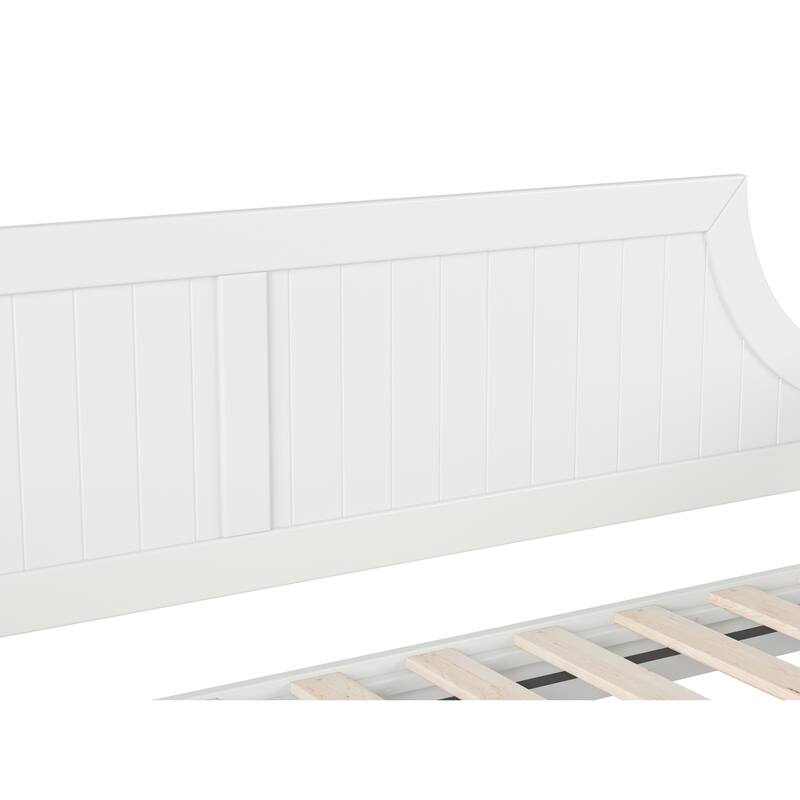 Twin Daybed - White Wood Frame, Curved Back & Beadboard Design - Guest Bed & Relaxation