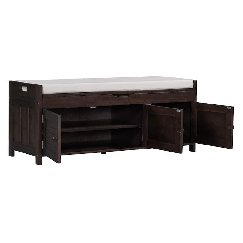 Wood Storage Ottoman Bench 43.50 Inch Entryway Shoe Bench with Adjustable Shelves, Retro Upholstered Bench for Bedroom